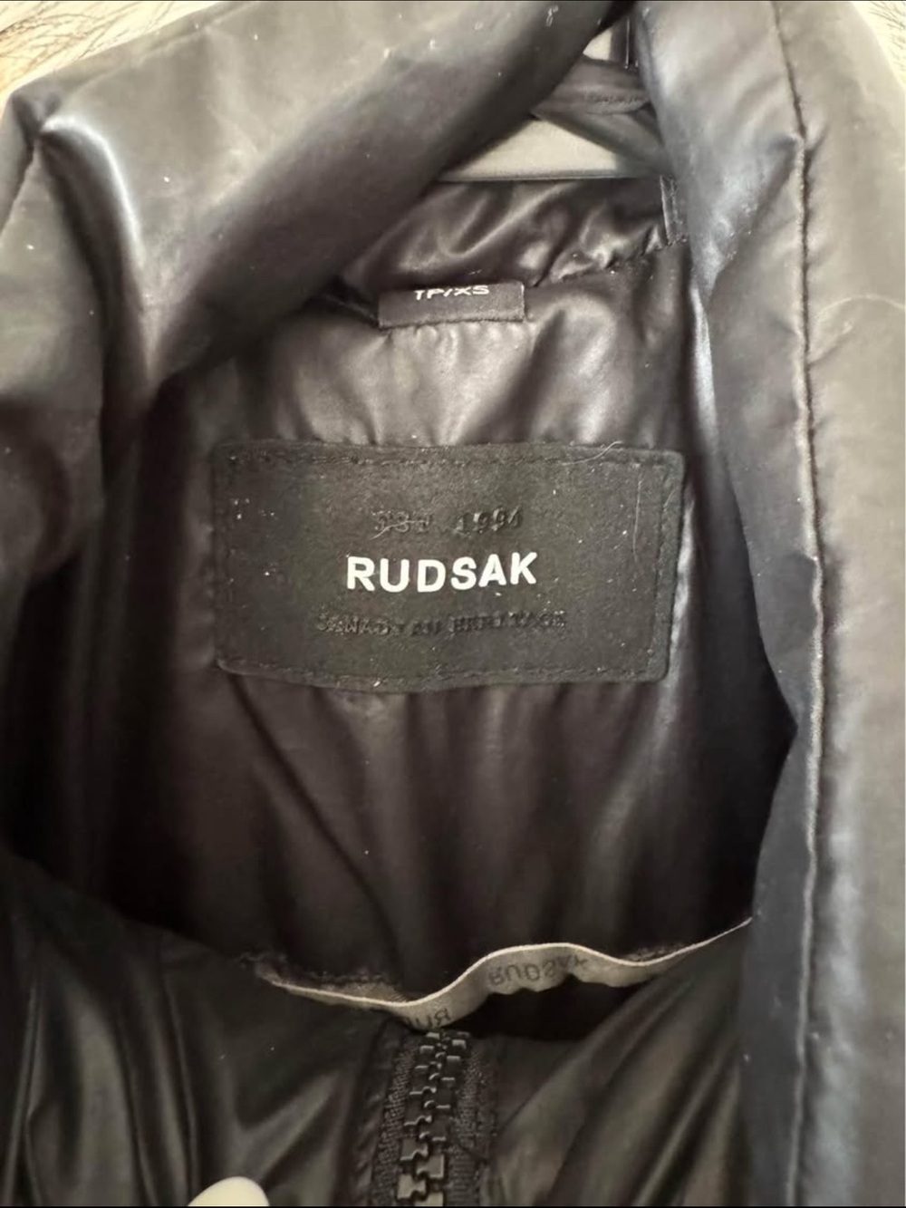 RUDSAK Black Belted Puffer Coat with Brown Faux Fur Trim - Picture 4 of 5